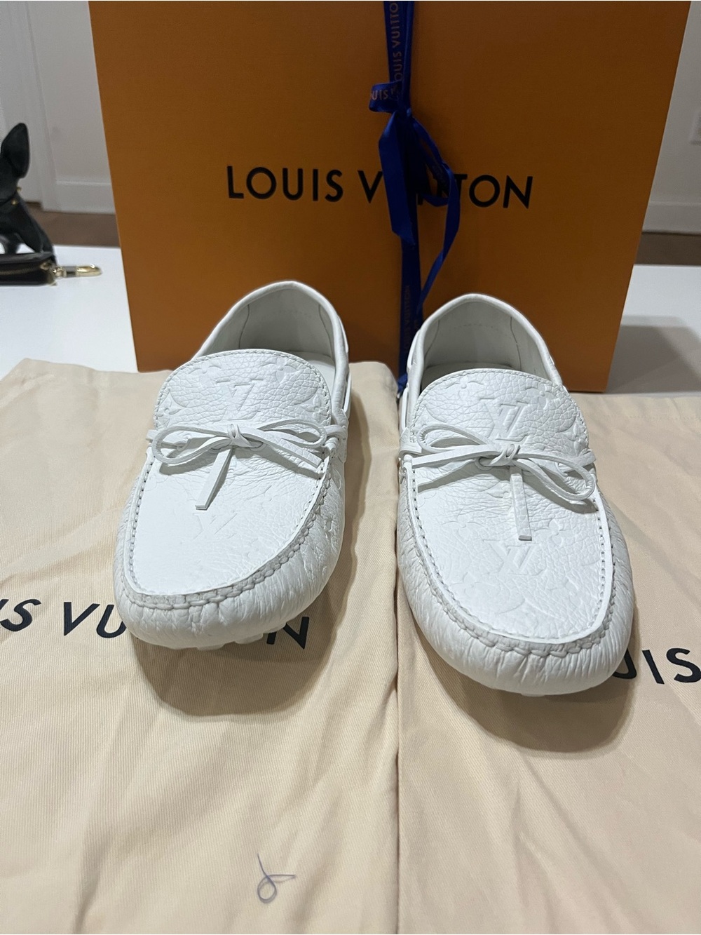Louis Vuitton White Embossed Leather Driving Loafers